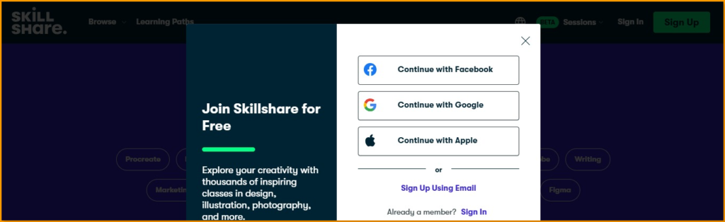 Skillshare Sign Up Page